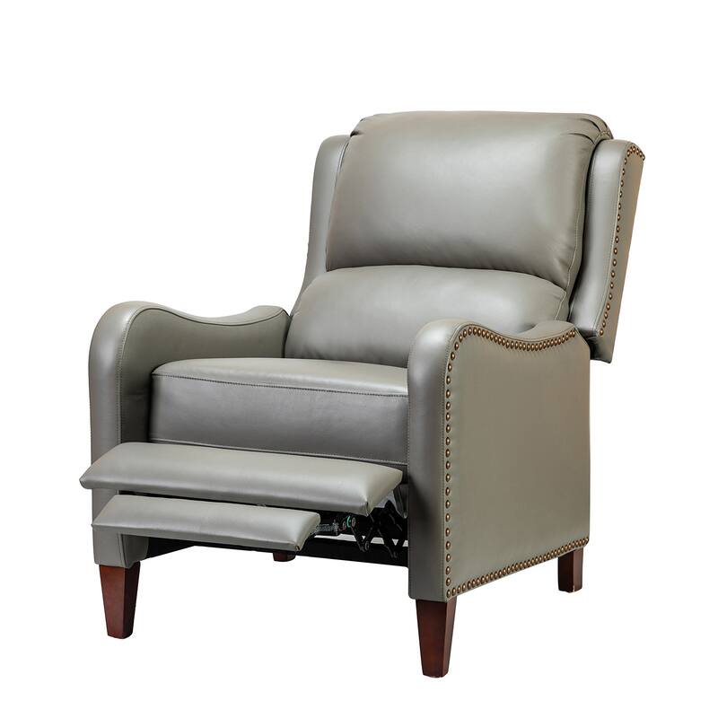 Brigida Cigar Genuine Leather Pushback Recliner with Nailhead Trim by HULALA HOME