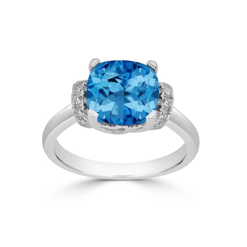 Auriya Unique 3 3/8ct Cushion-cut Swiss Blue Topaz and Diamond Engagement Ring 1/5cttw 14k Gold