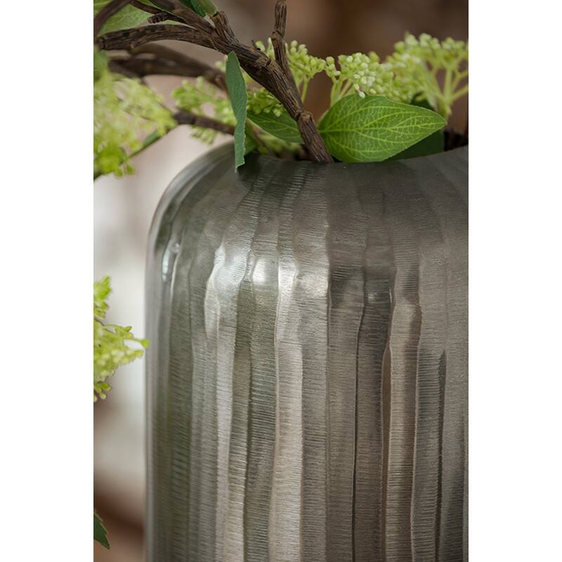 7x7x17" Layered Chisel Aluminum Vase Modern Metallic Finish Home Decor