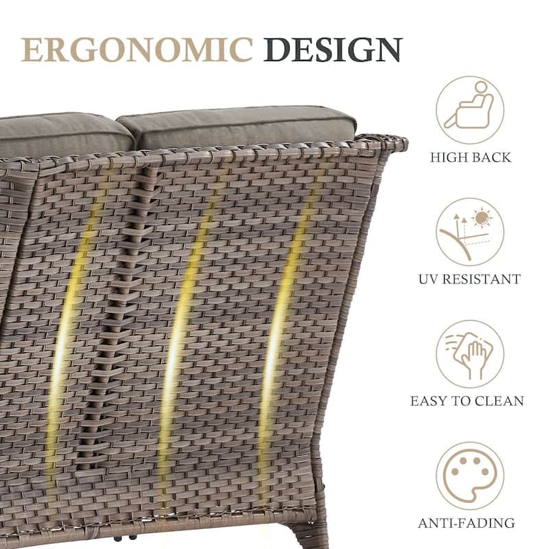 Arcadia 3-Seat Wicker Patio Sofa with 6-Inch Thick Cushions and 2 Ottomans