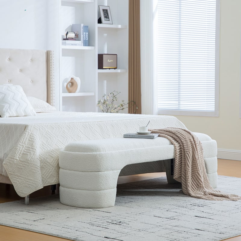 65"W Chenille Upholstered End of Bench ,Entryway Shoe Bench,FootStool Ottoman for Bedroom, Living Room