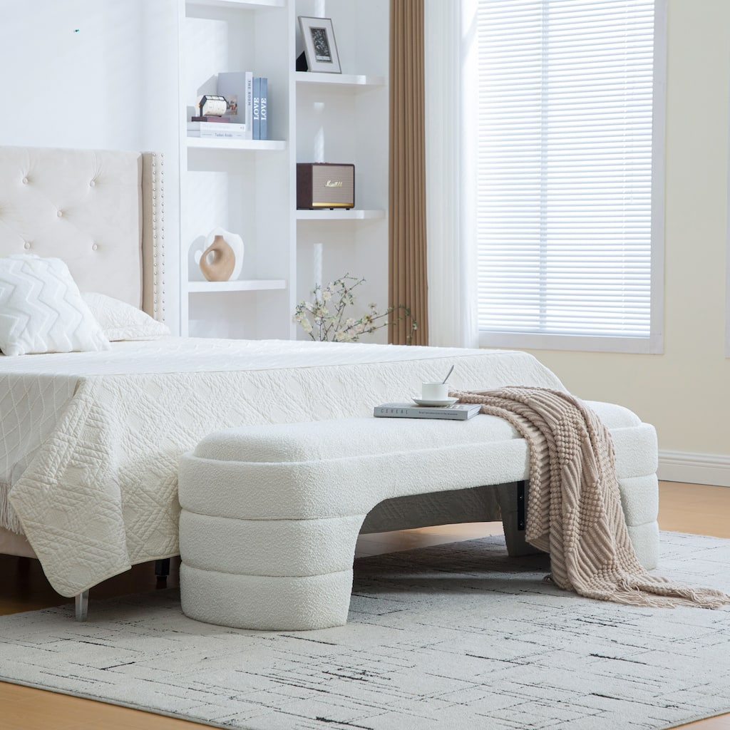 65"W Chenille Upholstered End of Bench ,Entryway Shoe Bench,FootStool Ottoman for Bedroom, Living Room