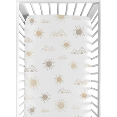 Boho Desert Sun Taupe Fitted Crib Sheet Neutral Tan Beige Ivory Gold Cream Off White Bohemian Mountain Nature Geometric Sunshine