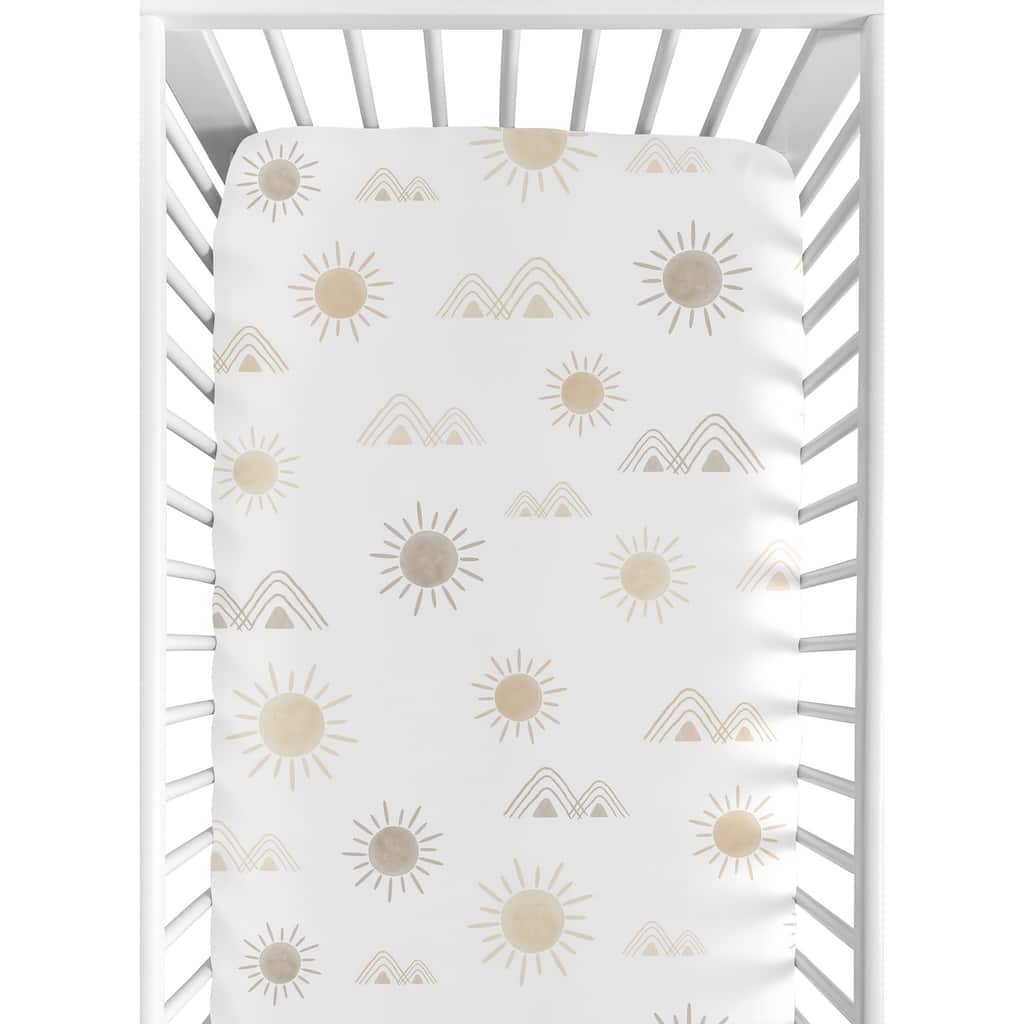 Boho Desert Sun Taupe Fitted Crib Sheet Neutral Tan Beige Ivory Gold Cream Off White Bohemian Mountain Nature Geometric Sunshine