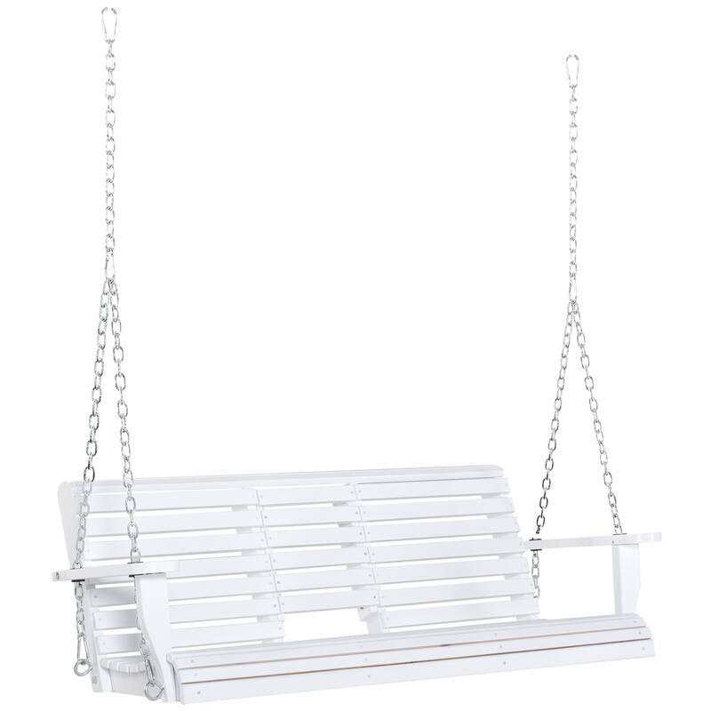 Patio Wood Swing Bench with Folding Coffee Table,Cup Holders,Chains