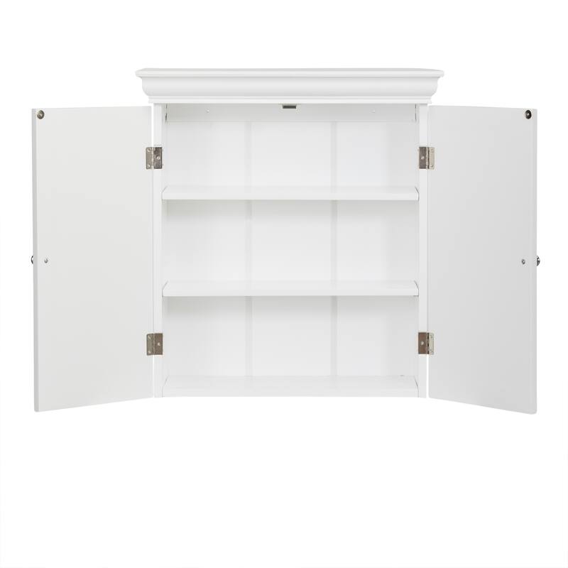 Teamson Home Stratford Removable Wall Cabinet 2 Doors, Adjustable Shelves, Crown Molding, Beveled Inlays for Bathroom Storage