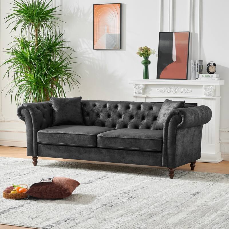 83"Chesterfield ‌Tech Fabric Sofa,High-Tech Fabric Roll Armrest Sofa,Upholstered Modern Couch,3 Seater Couch