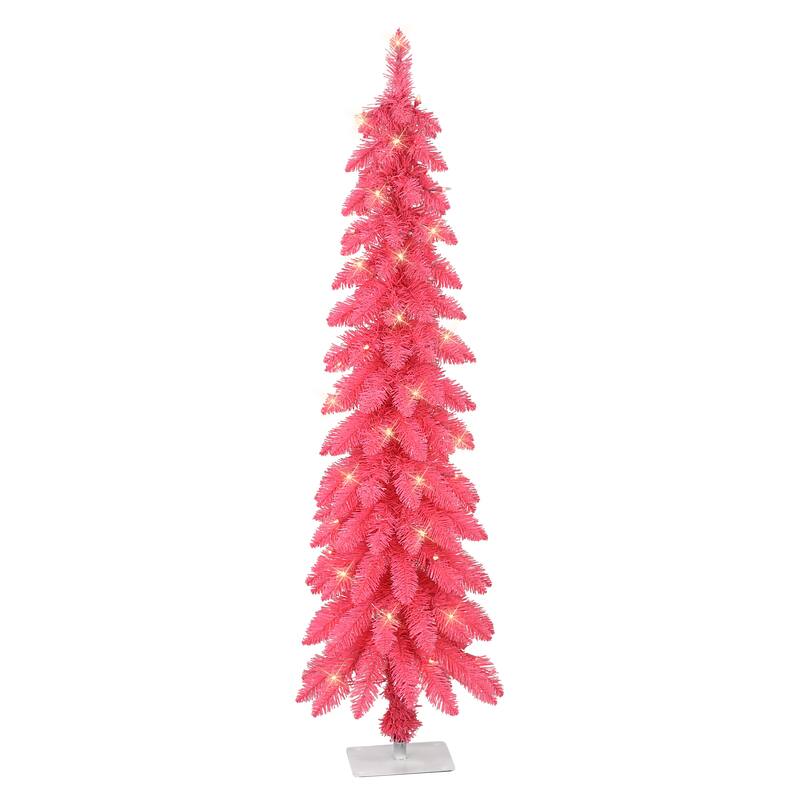 Puleo International 4 ft. Pre-Lit Pink Artificial Alpine Pencil Tree