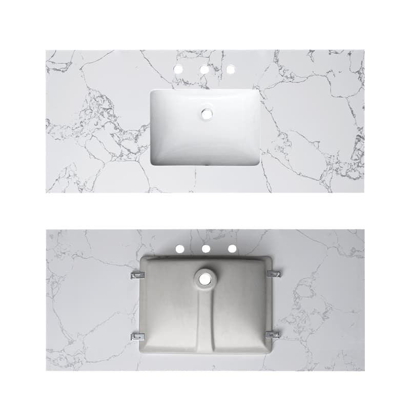 PROOX Bath Vanity Cultured Marble Counter Top Rectangle Porcelian Sink - 49in. W x 21.5in. D - Single sink