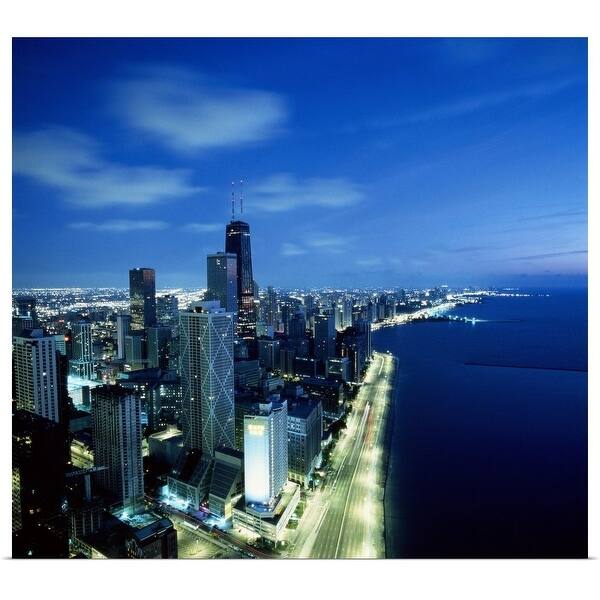 Shop Illinois Chicago Gold Coast City Skyline At Night Aerial View Multi Overstock 16491007