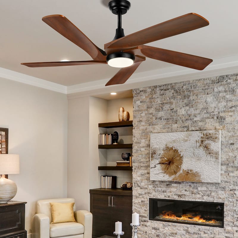 Moasis 52" Modern Remote Control Ceiling Fan with Lights and 5 Solid Wood Blades - 5 Blades - Brown