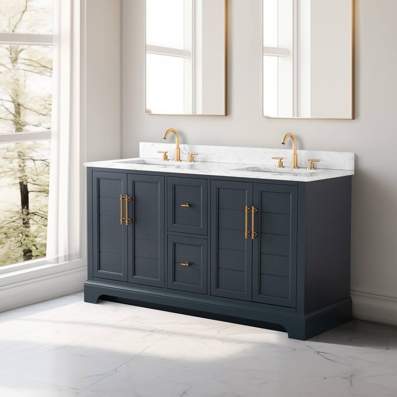 Vanity Art 60" Double Sink Bathroom Vanity with Top & Backsplash