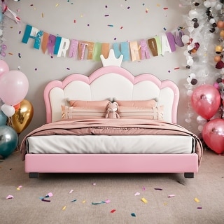 Full size Upholstered Princess Bed With Crown Headboard, Platform Bed