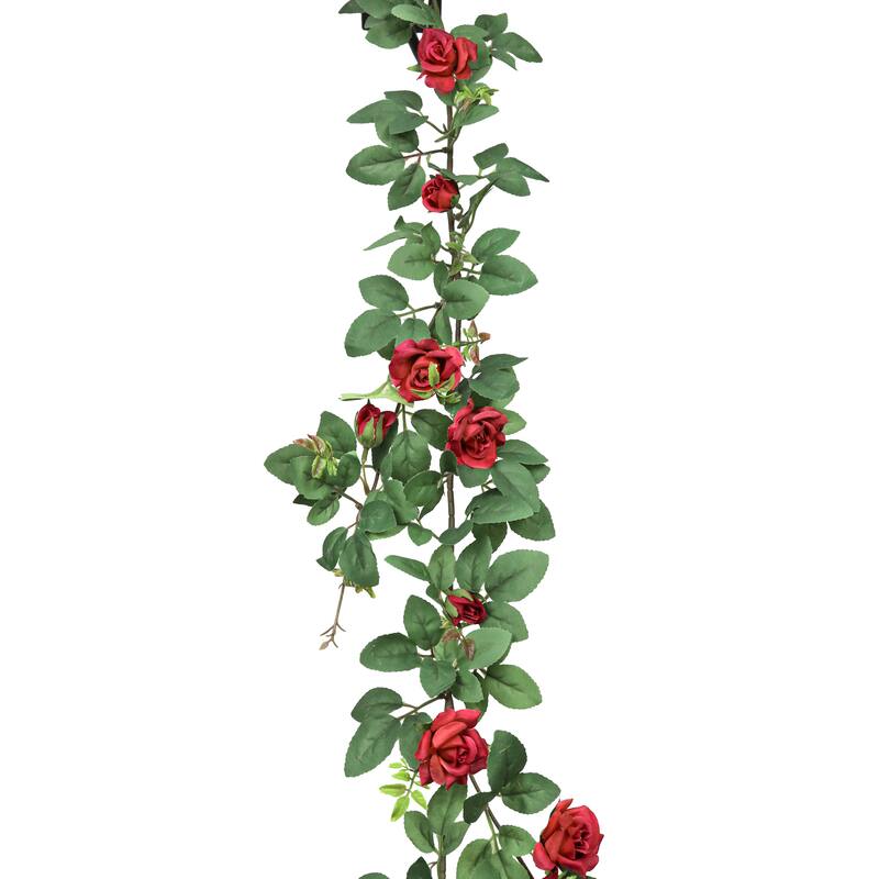 Red Artificial Tea Rose Flower Garland Hanging Vine 6ft - 72" L x 6" W x 3" DP