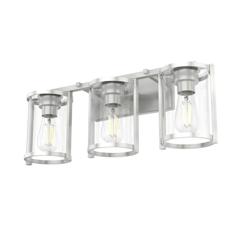 Hunter Astwood Bathroom Vanity Light, Clear Cylinder Glass, Damp Rated, Caged - Contemporary, Transitional, Art-Deco