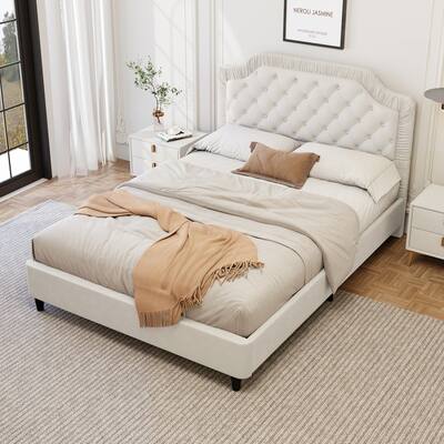 Upholstered Bed with Ruched and Button Tufted Headboard