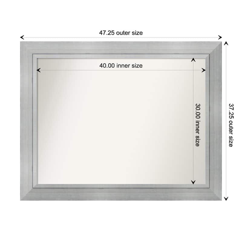 Romano Silver Framed Non-Beveled Custom Wall Mirror, Bathroom Vanity Mirror - Outer Size: 47.25 x 37.25