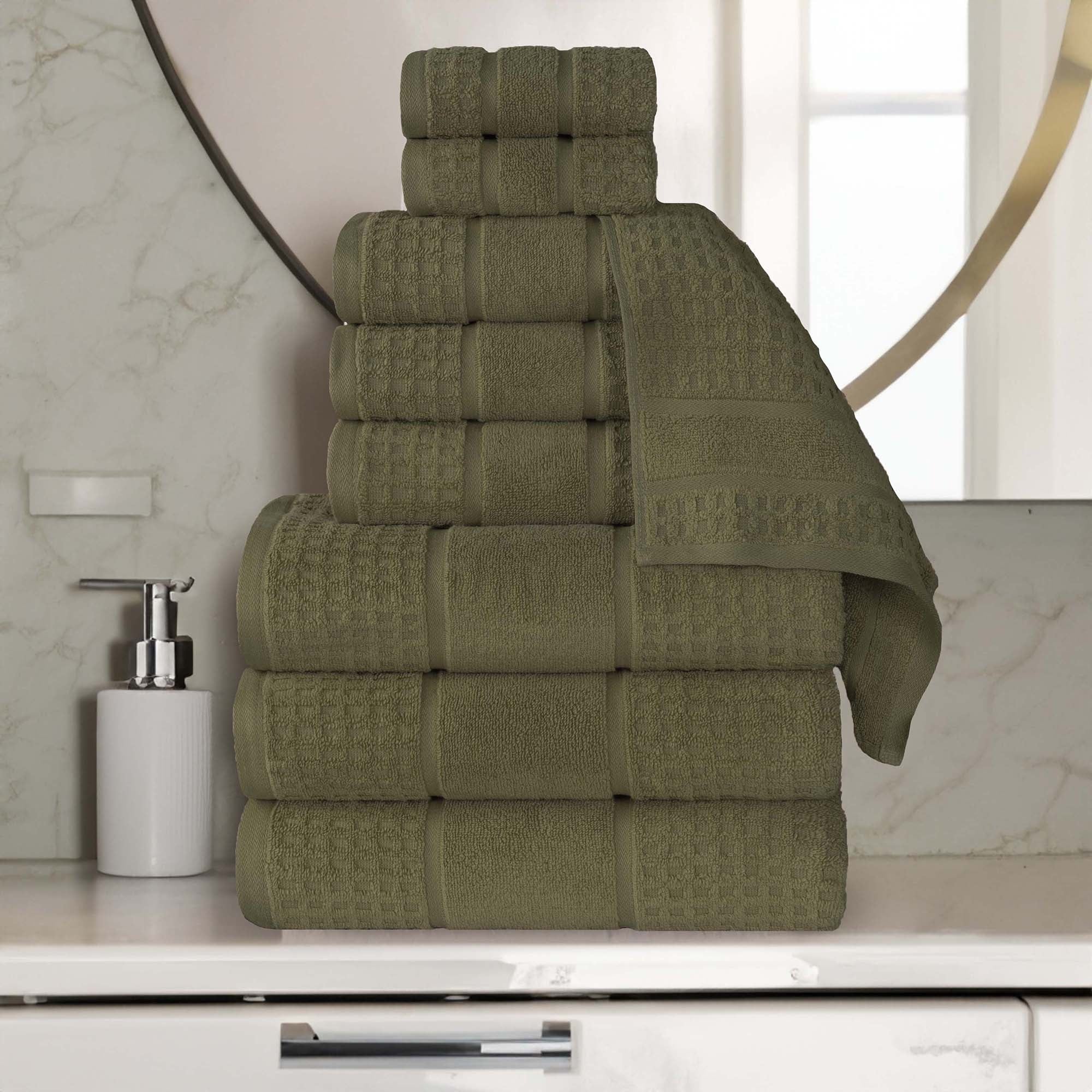 Superior Napa Zero Twist Cotton Waffle 9 Piece Bathroom Towel Set