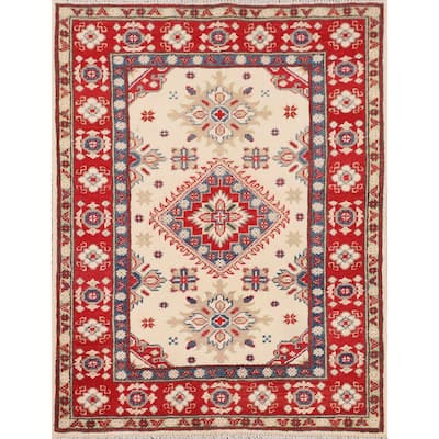 Kazak Accent Rug Hand-Knotted Oriental Beige Wool Carpet - 2'9" x 3'6"