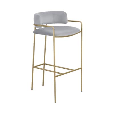 Upholstered Low Back Bar Stool in Grey and Gold