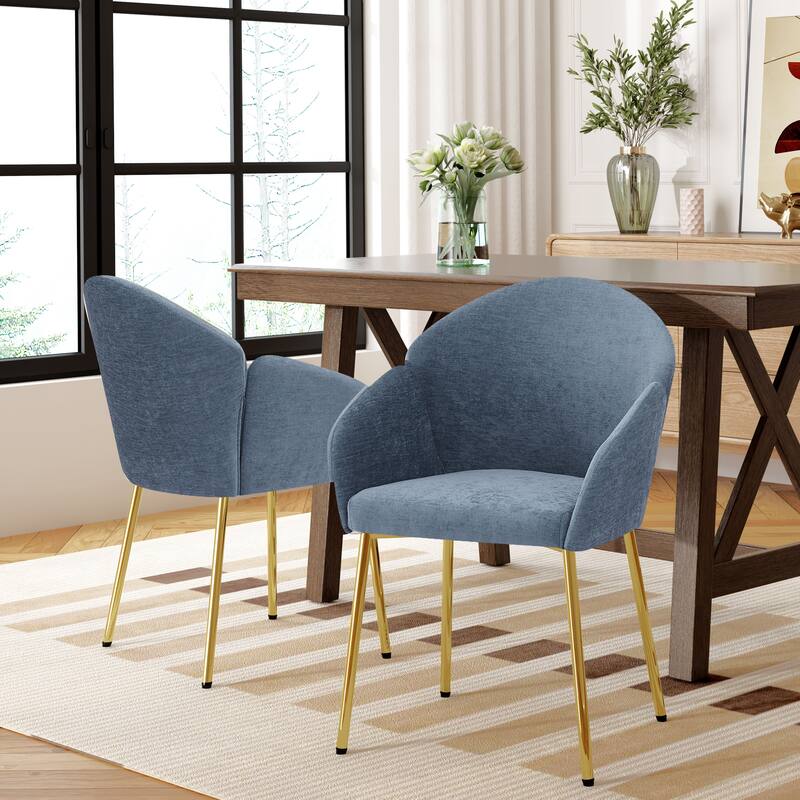 Catherinae Polyester Upholstered Dining Chair (set of 2) with Golden Brass by Christopher Knight Home