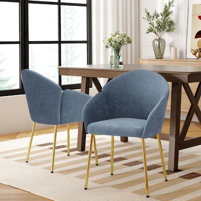 Catherinae Polyester Upholstered Dining Chair (set of 2) with Golden Brass by Christopher Knight Home