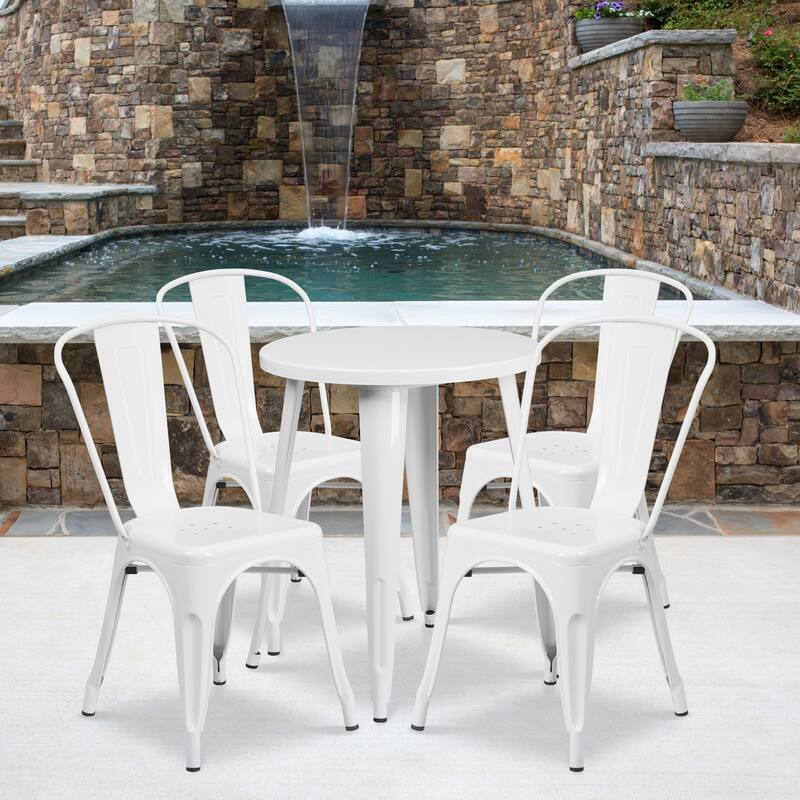 24'' Round Metal Indoor-Outdoor Table Set with 4 Cafe Chairs