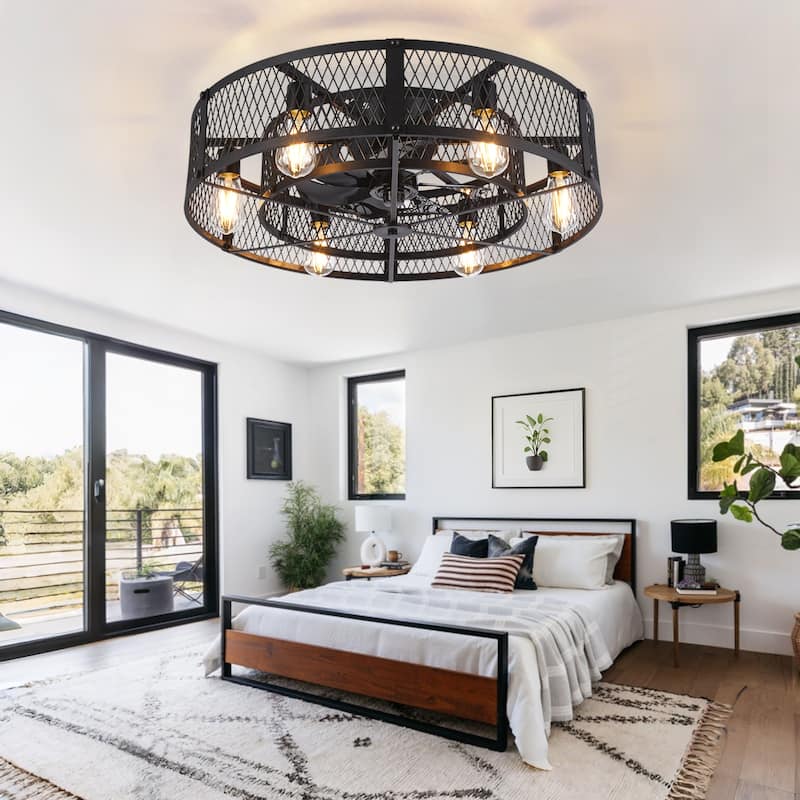 20-26Inch Caged Ceiling Fan with Light and Remote: APP Control Quiet DC Motor (E26 Bulbs Included)