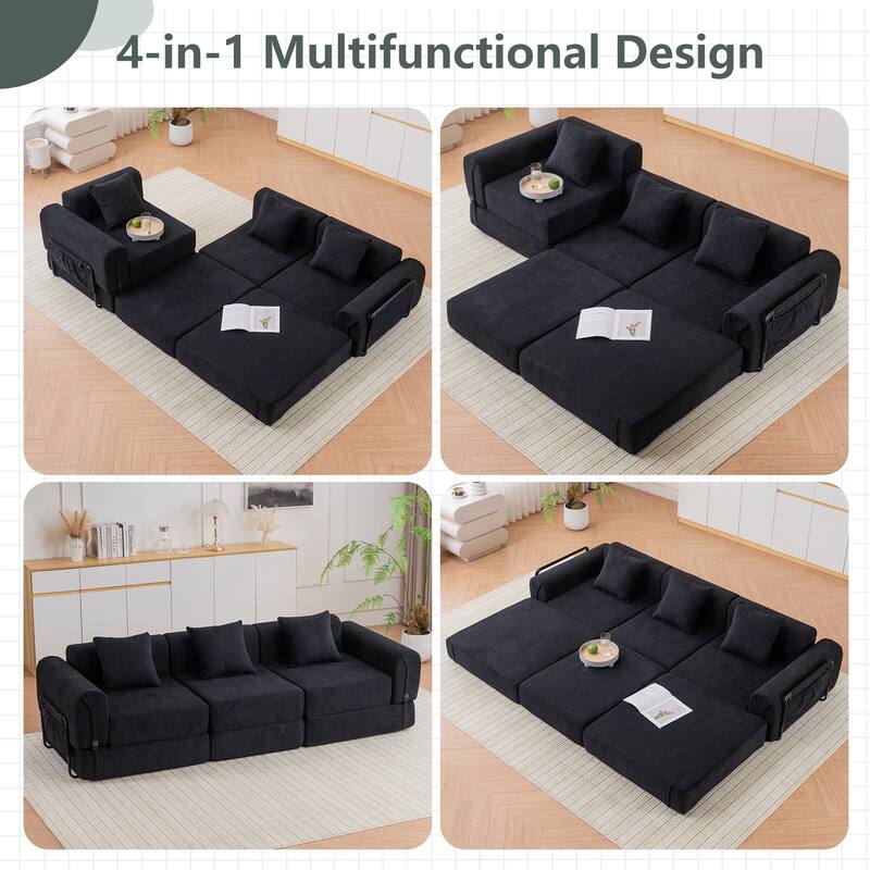 Folding Recliner Sofa 3-seater Straight Row Sectional Sofa Convertible Sleeper Sofa Bed, Fold Out Floor Couch Modular Sofa