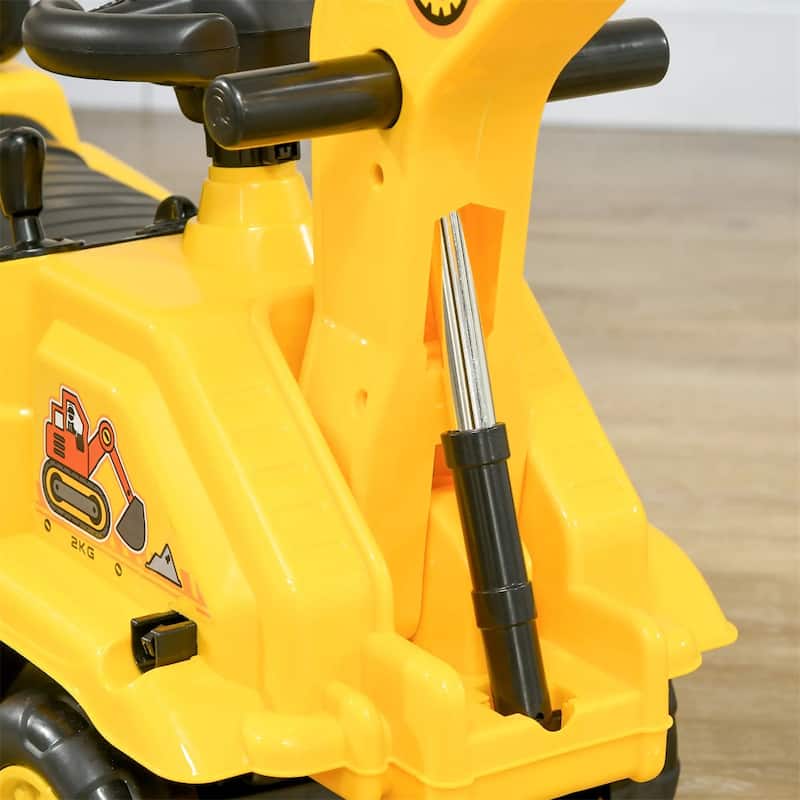 Yellow 2 in 1 Ride on Excavator Digger and Pull Cart with Storage and Horn for Toddlers 18 to 48 Months