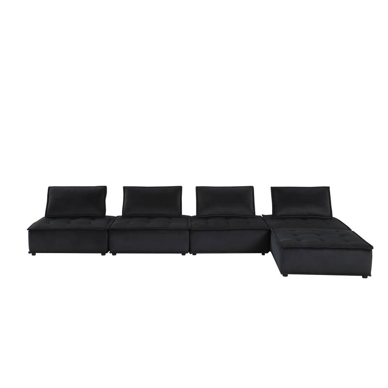 120" Black Velvet 5Pc Sofa