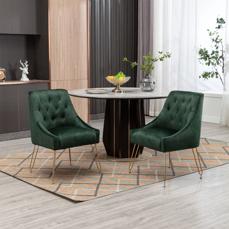Velvet Upholstered Accent Side Chairs(Set of 2) - Green