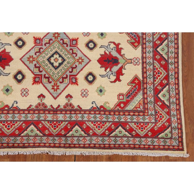 Beige Kazak Area Rug Handmade Oriental Wool Carpet - 4'9" x 6'7"