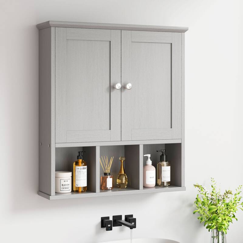 Wall-Mounted Bathroom Cabinet with Open Storage - Grey