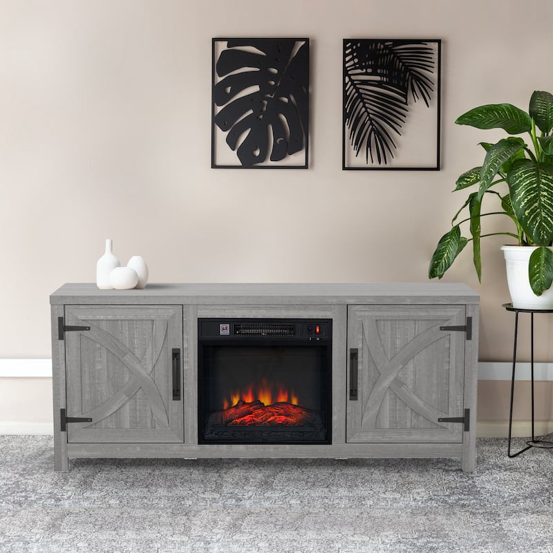 58-Inch Farmhouse Electric Fireplace TV Stand with Storage Cabinets and Adjustable Shelves
