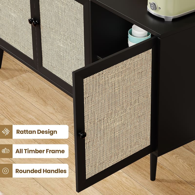 Sideboard Buffet Cabinet with 3 Rattan Doors,Modern Kitchen Storage Console Cabinet for Entryway Living Room (Large)