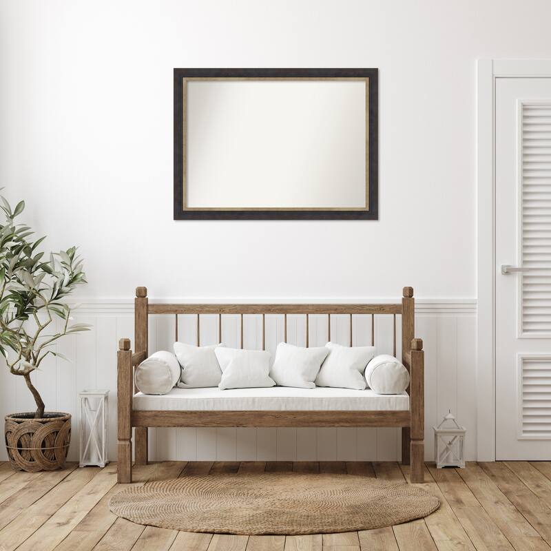 Hammered Charcoal Tan Non-Beveled Wood Framed Wall Mirror - Hammered Charcoal Tan