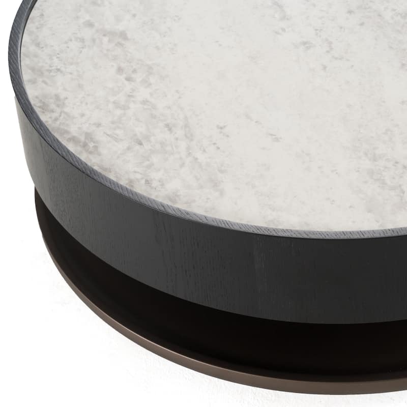 Modrest Miranda Modern Ceramic + Black Oak Round Coffee Table