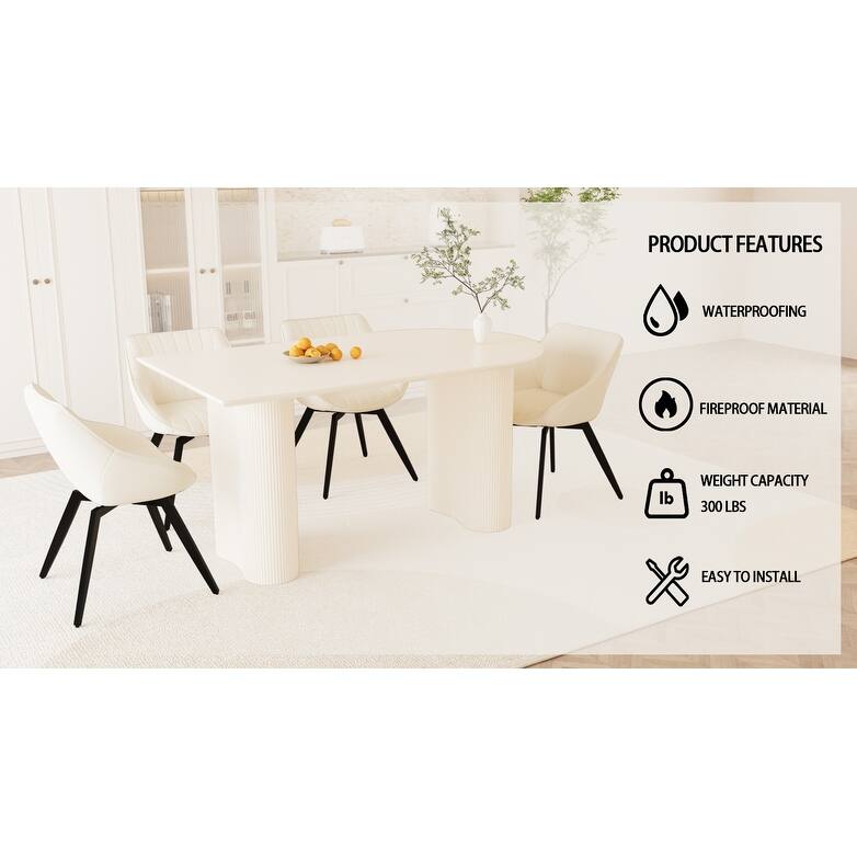 5-Piece Kitchen Table Set for 4, Modern Round Dining Table Set with Carved Legs and PU Leather Chairs for Dining Room