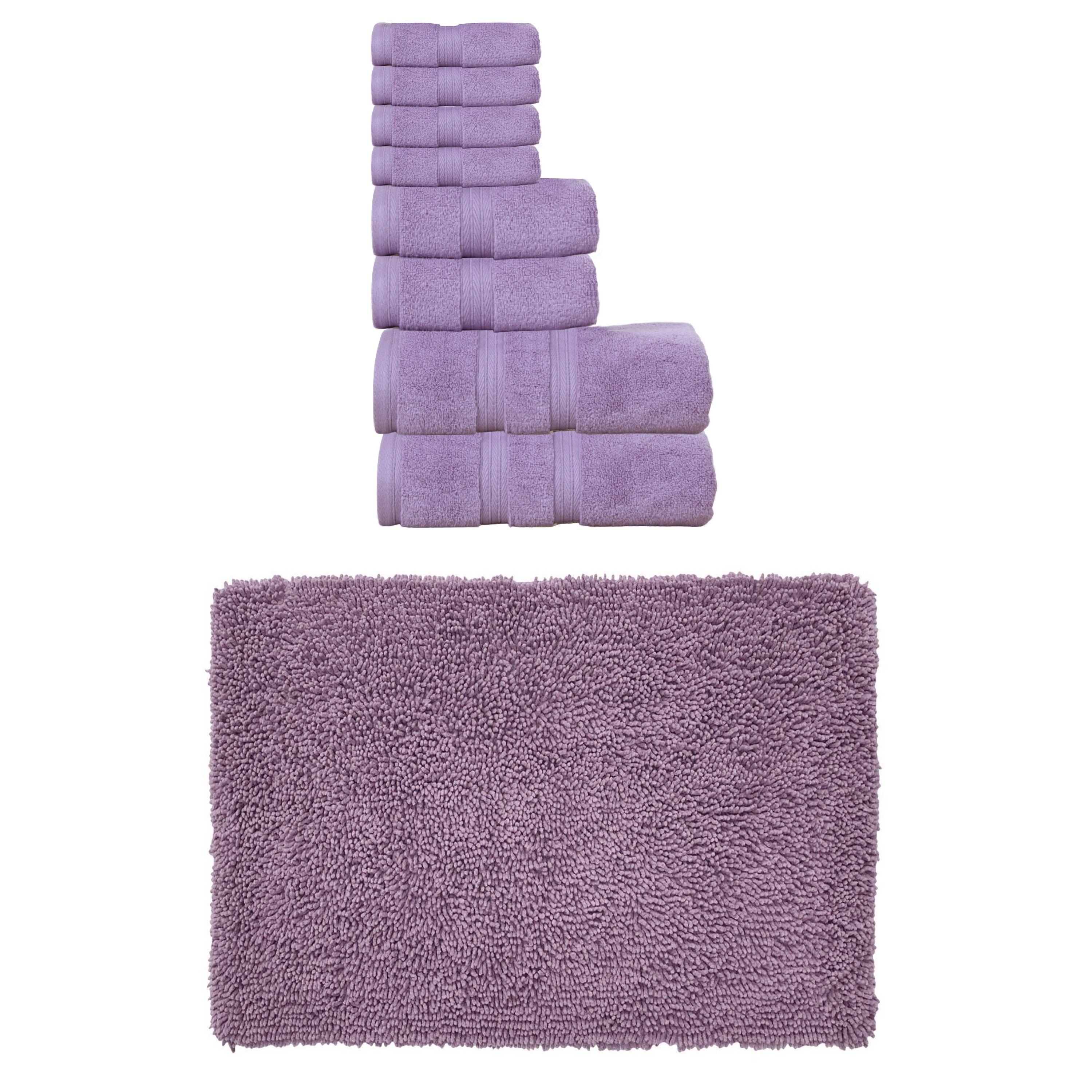 Home Weavers Fantasia Collection 100% Soft Cotton 8 Pc Bath Towel Set & 1 Pc Bath Rug, Machine Washable & Non Slip (Set of 9)