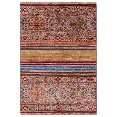 Golden Nile Khorjin Persian Gabbeh Handmade Wool Rug - 2' 7" X 3' 10"