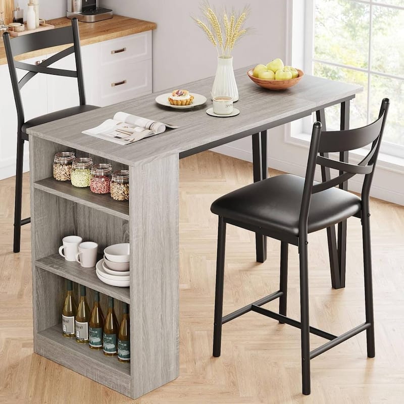 Modern Expandable Dining Table Set with 3 Storage