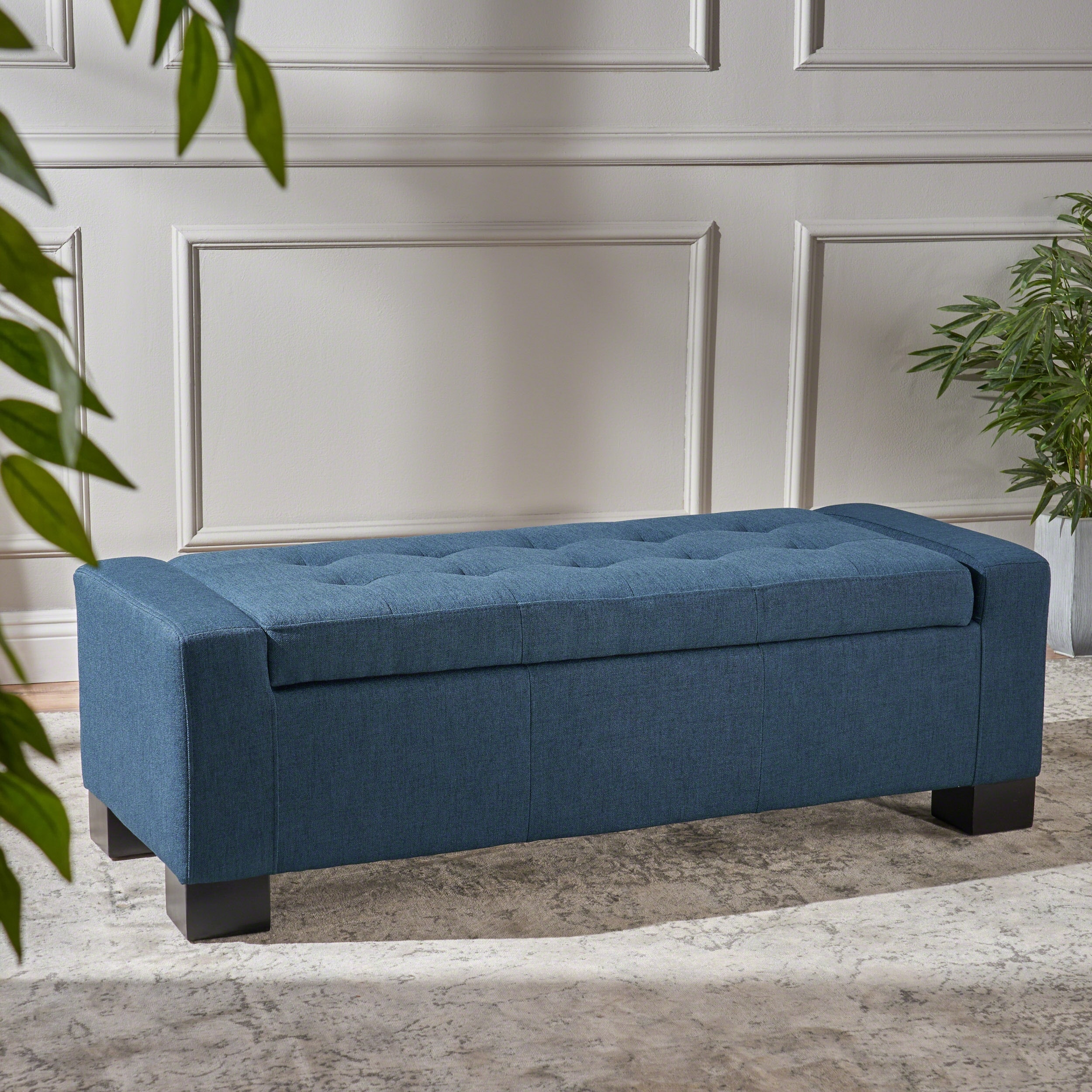 Storage Bench Upholstered Seat, End of Bed Bench Ottoman