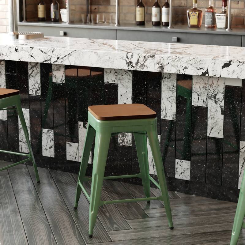 Indoor/Outdoor Backless Counter Stool with Poly Resin Seat