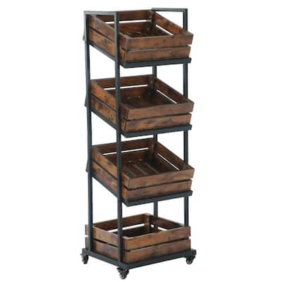 4-Tier Industrial Rolling Storage Cart, Narrow Kitchen Wine Rack