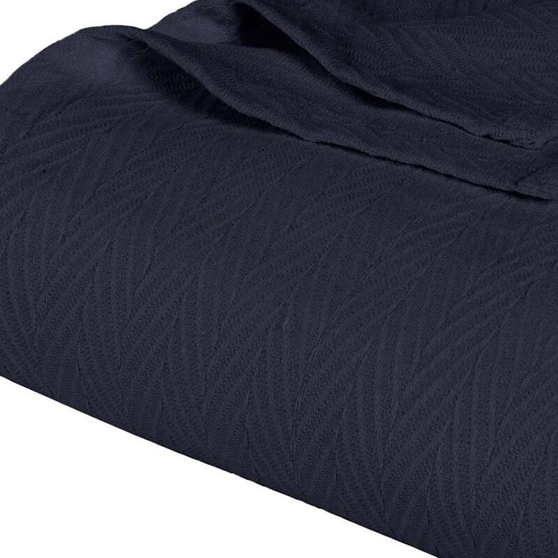 HomeRoots 50" X 60" Navy Blue Cotton Woven Chevron Throw Blanket