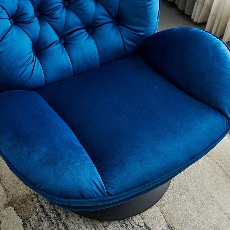 Swivel Leisure Chair Velvet Upholstered Lounge Chair Comfortable Deep Buttons Backrests Chair with Ottoman