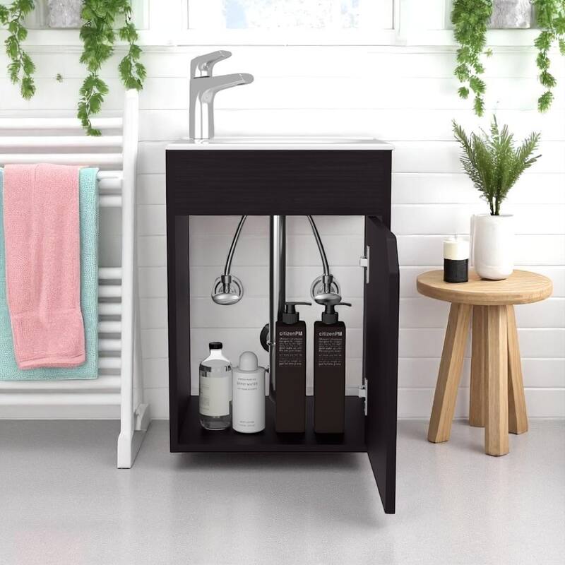 15.5" Bathroom Vanity with Integrated Sink - Compact Freestanding Cabinet with Storage for Small Bathrooms, No Faucet Included