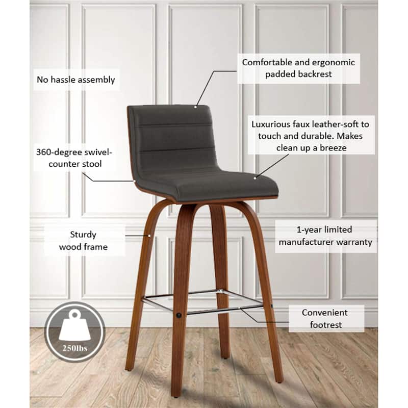 Skara Mid-Century Swivel Counter Stool, Upholstered Counter Height Chair with Bentwood Legs