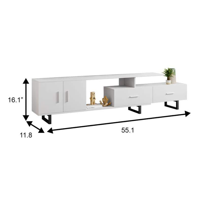 Avery 55 Inch Modern TV Stand with Steel Base, 2 Drawers, and Open Shelves - Entertainment Console for Living Room or Bedroom
